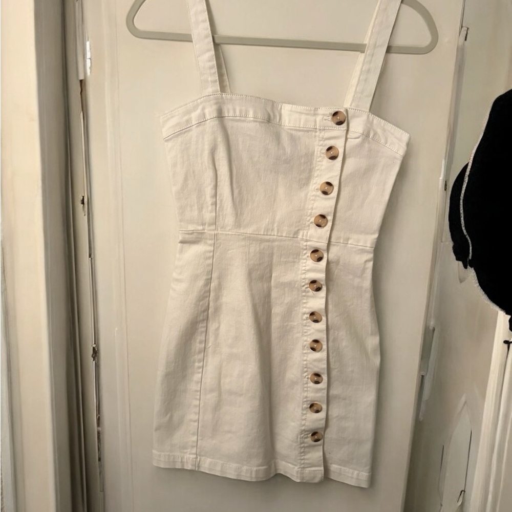 White Button-Front Denim Dress